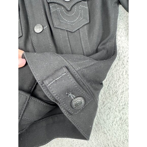 True Religion Womens Black stretch Denim Jacket Size S-M 90s Y2k Gothic Western - Picture 8 of 12